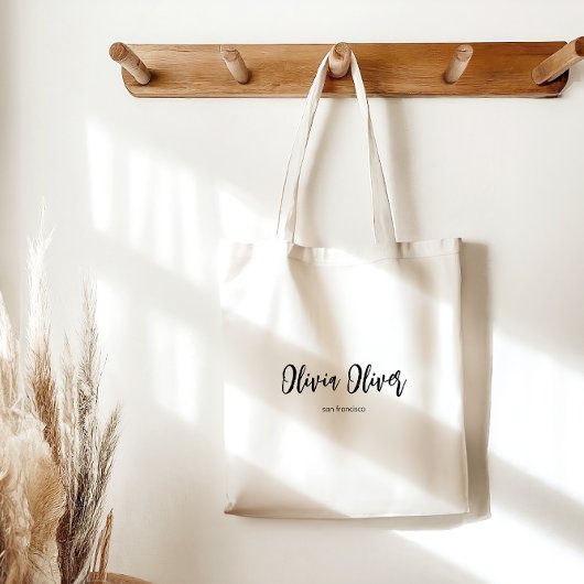 Tote Bag Calligraphie de script minimal crème ivoire chic m