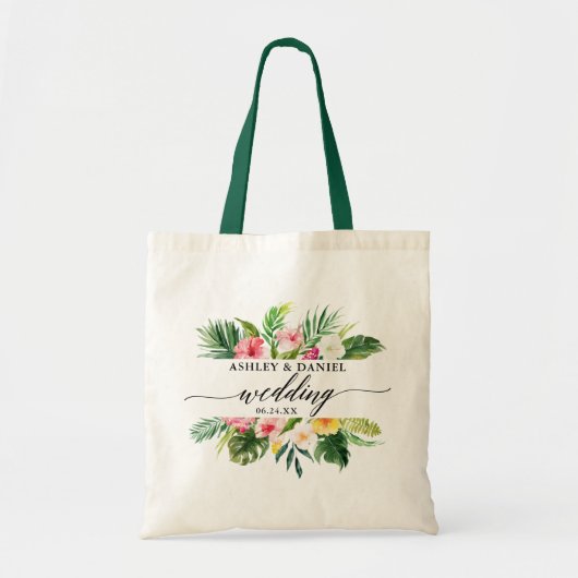 Tote Bag Calligraphie florale tropicale de mariage de (Devant)
