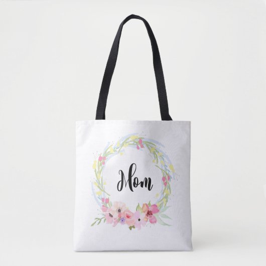 Tote Bag Calligraphie maman et aquarelle Florale Wreath (Devant)