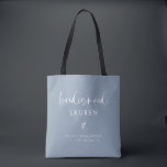 Tote Bag Calligraphie moderne Boho Dusty Blue Bridesmaid<br><div class="desc">Calligraphie moderne Boho Dusty Blue Bridesmaid Sac fourre-tout</div>