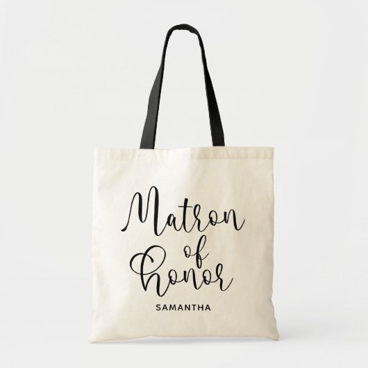 Tote Bag Calligraphie moderne noire Matrone d'honneur (Devant)