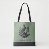 Tote Bag Calligraphie moderne paon noir sage vert dos (Devant)