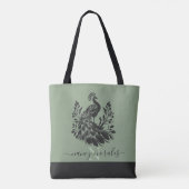 Tote Bag Calligraphie moderne paon noir sage vert dos (Dos)