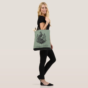 Tote Bag Calligraphie moderne paon noir sage vert dos