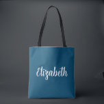 Tote Bag Calligraphie personnalisée Votre nom Bleu et orang<br><div class="desc">Remplacez Votre Script Name Text Here Elegant Modern Minimaliste Design Modèle Lumière Turquoise & Rose Shopping Shopping Shoulder Sac fourre-tout.</div>