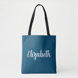 Tote Bag Calligraphie personnalisée Votre nom Bleu et orang