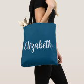 Tote Bag Calligraphie personnalisée Votre nom Bleu et orang (De près)