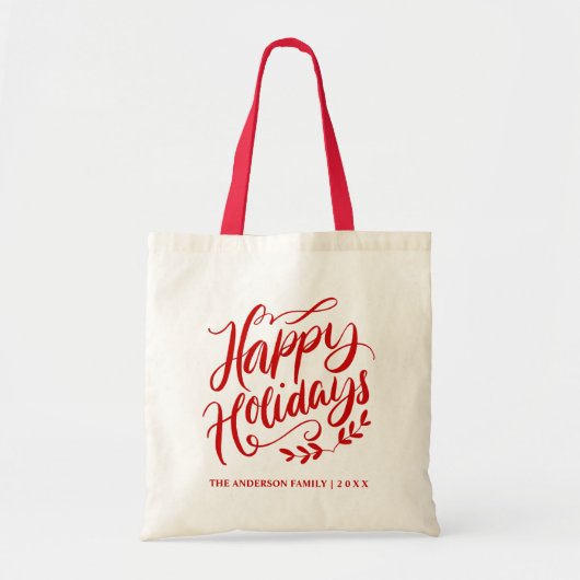 Tote Bag Calligraphie rouge personnalisée Joyeuses fêtes (Devant)
