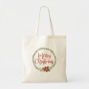 Tote Bag Calligraphie Texte et Noël Wreath Holiday