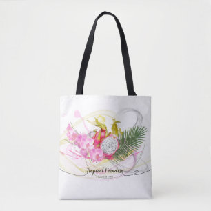 Tote Bag Calligraphie tropicale des fruits du dragon et des