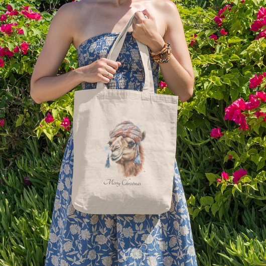 Tote Bag Camel de Noël, personnalisable