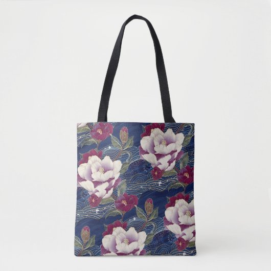 Tote Bag Camellias en bleu foncé (Devant)