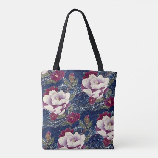 Tote Bag Camellias en bleu foncé (Dos)