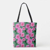 Tote Bag Camellias rose Fuchsia et Feuilles verts Jade (Dos)