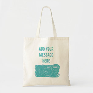 Tote Bag Caméra jetable Message personnalisé Turquoise bleu