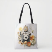 Tote Bag Caméra vintage et fleurs (Devant)
