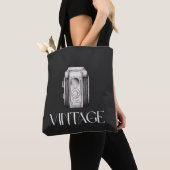 Tote Bag Caméra vintage noir (De près)