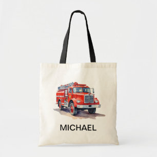 Tote Bag Camion de feu rouge moderne Nom personnalisé