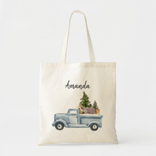 Tote Bag Camion de Noël avec pins et animaux de forêt