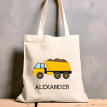 Tote Bag Camion Jaune Enfants de Camion Construction person<br><div class="desc">Ce sac fourre-tout pour enfants présente une illustration d'un camion à benne jaune. Personnalisez-le avec le nom de votre enfant en lettres noires. Ça fait un grand sac de livre !</div>