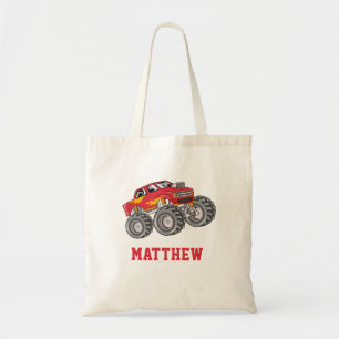 Tote Bag Camion Monstre Personnalisé au Nom du Garçon