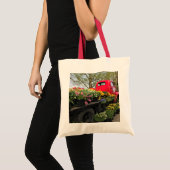 Tote Bag Camion rouge avec fleurs de printemps et arc en ci (Devant (produit))