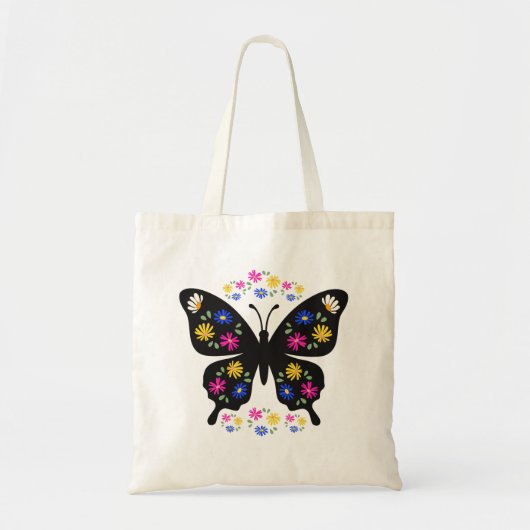 Tote Bag Camiseta mariposa con flores multicolor (Devant)