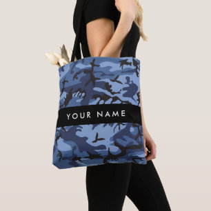 Tote Bag Camouflage bleu marine Votre nom Personnalisez