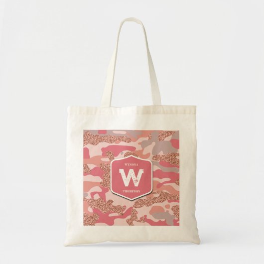 Tote Bag Camouflage Rose Gold Blush Pink Camo Motif de l'ar (Devant)