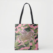 Tote Bag Camouflage rose vert & Parties scintillant or Unic (Devant)
