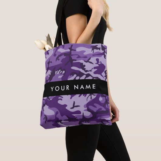 Tote Bag Camouflage violet Votre nom Personnalisez (De près)