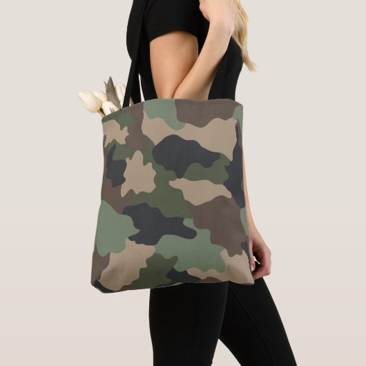 Tote Bag Camouflage Woodland Camo Khaki Tan Black (De près)