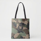 Tote Bag Camouflage Woodland Camo Khaki Tan Black Monogramm (Devant)
