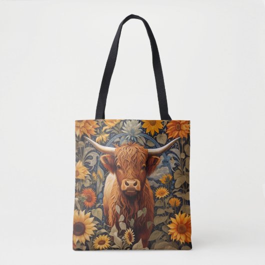 Tote Bag Campagne rustique Highland Cow Sunflowers (Devant)