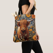Tote Bag Campagne rustique Highland Cow Sunflowers (De près)