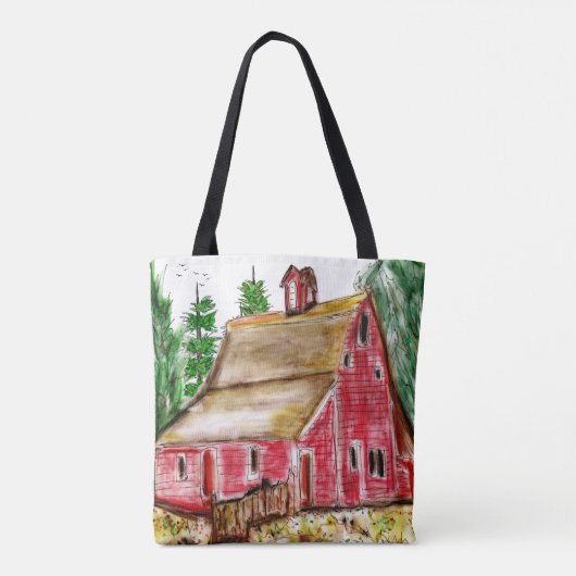 Tote Bag Campagne Vieux grenier rouge (Dos)