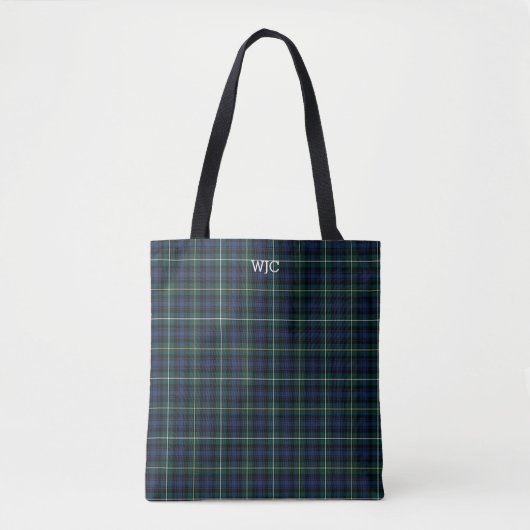 Tote Bag Campbell Tartan Monogramme bleu et vert (Devant)