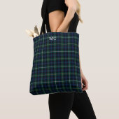 Tote Bag Campbell Tartan Monogramme bleu et vert (De près)