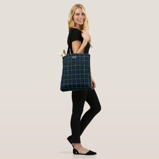 Tote Bag Campbell Tartan Monogramme bleu et vert (Sur le modèle)