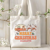 Tote Bag Camping Joyeux renne de Noël Nom personnalisé