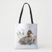 Tote Bag Canard à l'aquarelle dans les fleurs (Devant)