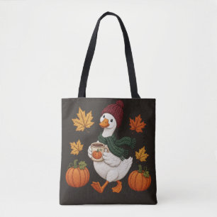 Tote Bag Canard automnal cosy avec feuilles de café à la ci