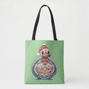 Tote Bag Canard De Noël En Folklore Portant Un Chapeau De P