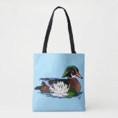 Tote Bag Canard en bois coloré nénuphar faune bleu (Devant)