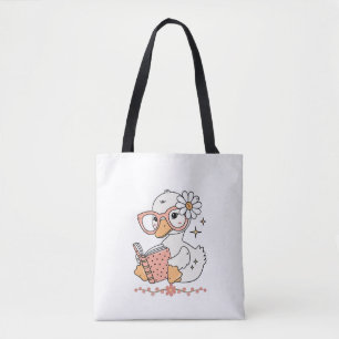 Tote Bag Canard Mignon Kawaii lisant un livre Dessin de Des