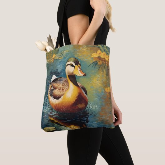 Tote Bag Canard Tranquille Sur Un Étang Peinture Artistique (De près)