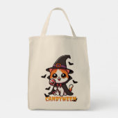 Tote Bag candyween - chatte sorcière halloween (Dos)