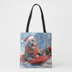 Tote Bag Canne Corso Dog in Sledge Let It Neige Noël