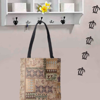 Tote Bag Canoë à voile hawaïen et Petroglyph Tapa Fourre-to
