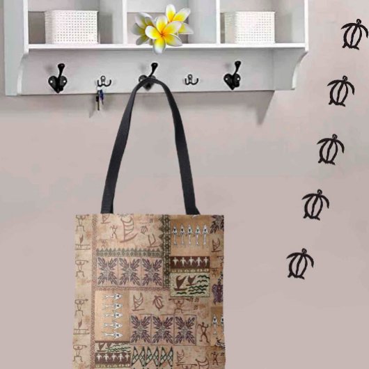 Tote Bag Canoë à voile hawaïen et Petroglyph Tapa Fourre-to